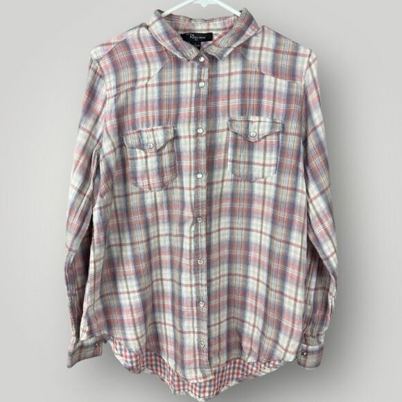 RILEY + JAMES Tops - RILEY + JAMES 100% Cotton Pink and Purple Plaid Snap Button Down Shirt | XL